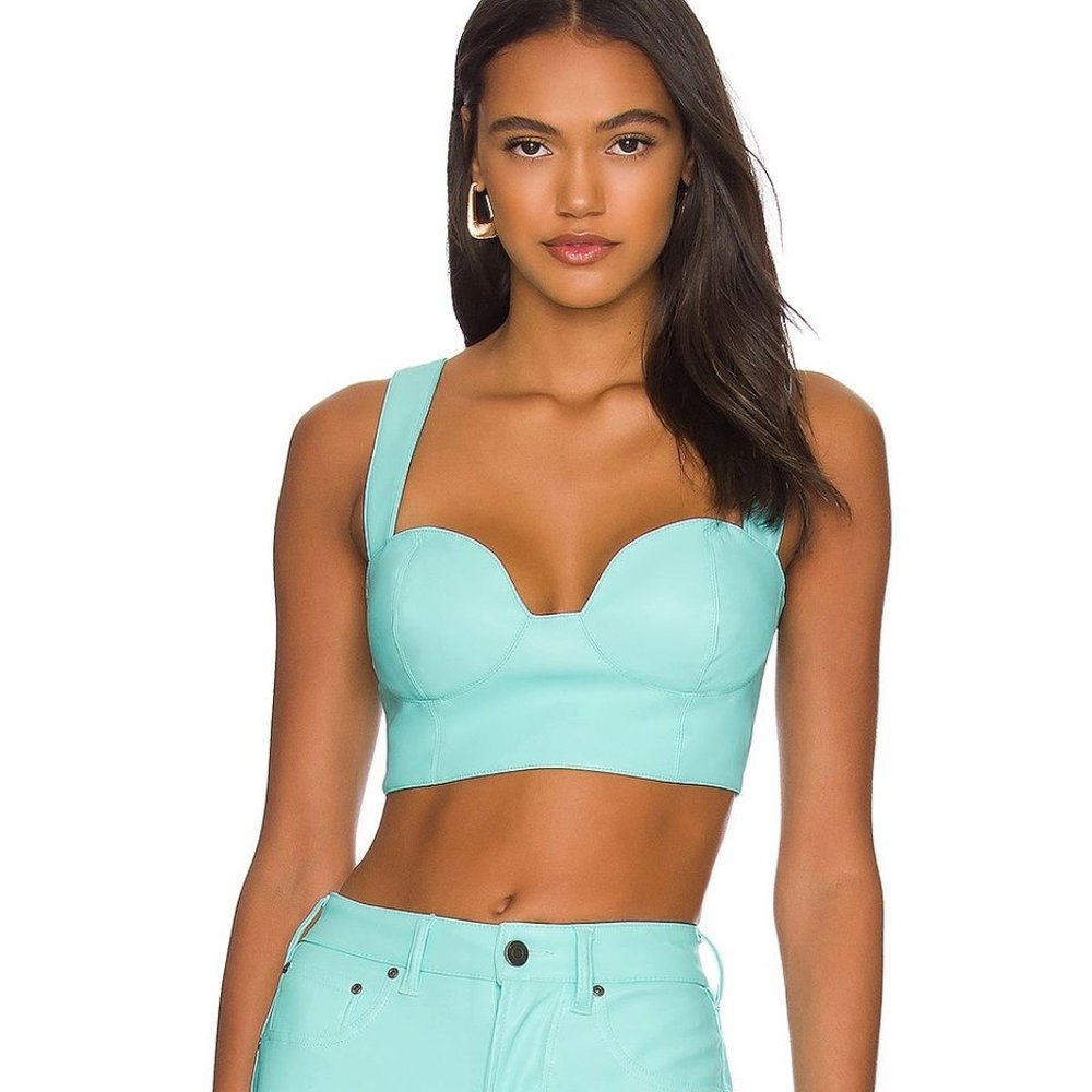 Koa Vegan Leather Top AFRM Aruba Blue